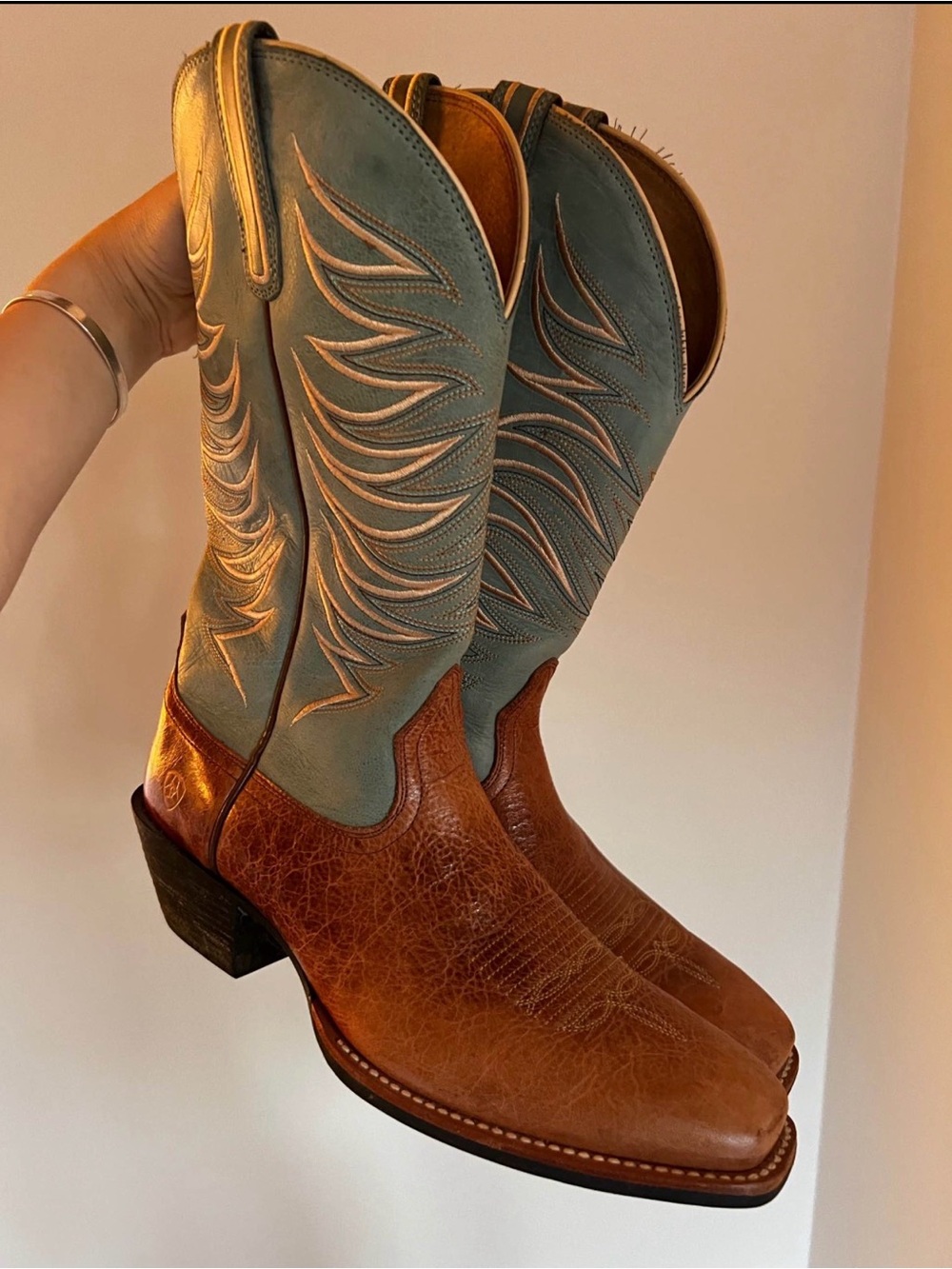 Ariat Brown Leather Foot with Teal Shaft Women’s Cowboy Boots